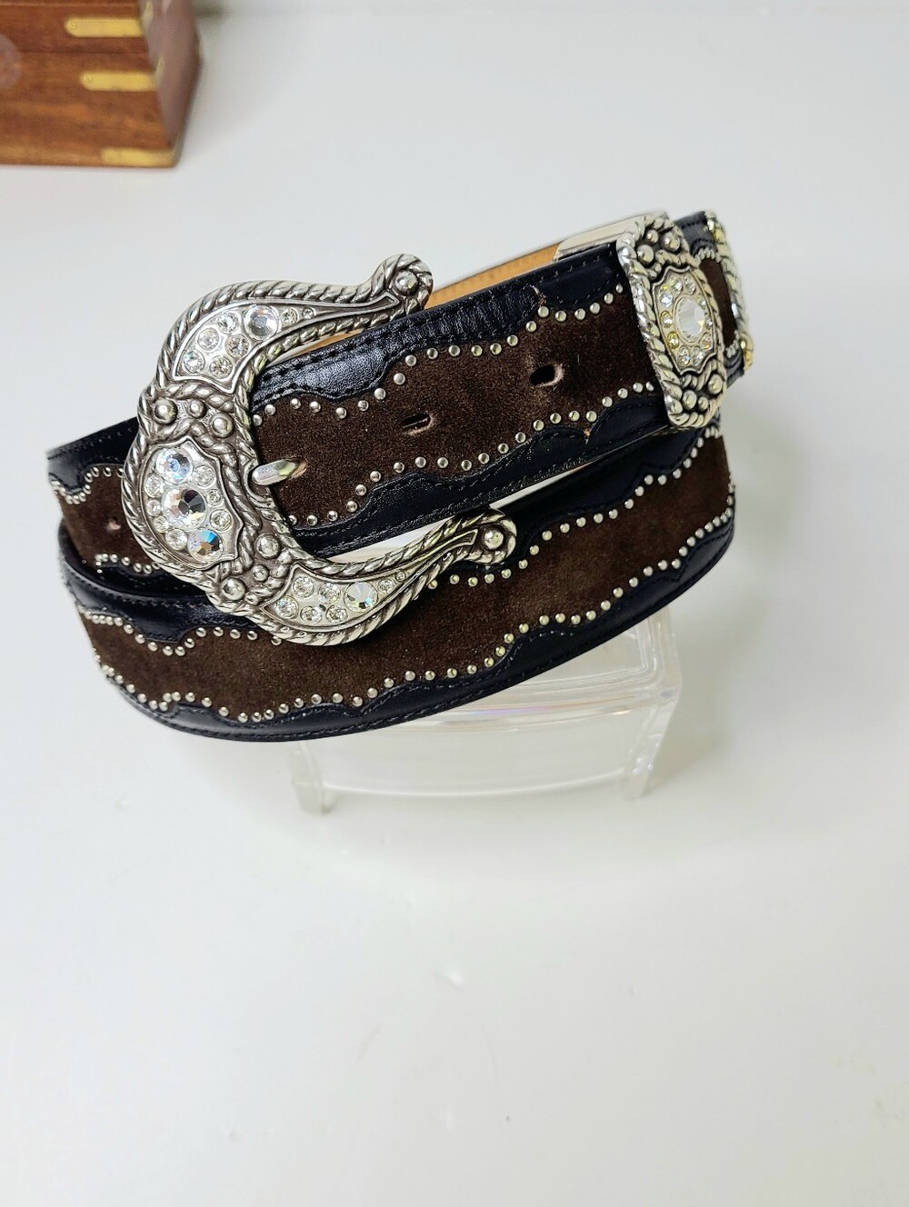 Justin Boots 125 Years Rhinestone Studded Two-Tone Genuine Leather Western Belt